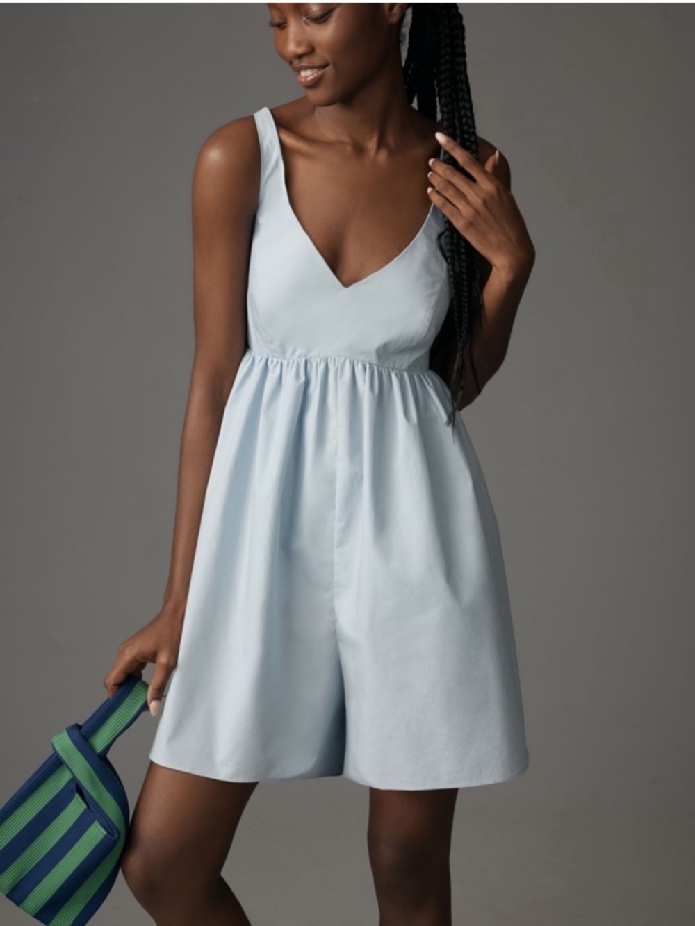 Anthropologie Mare Mare Sleeveless V-Neck Romper - Medium Sky Blue